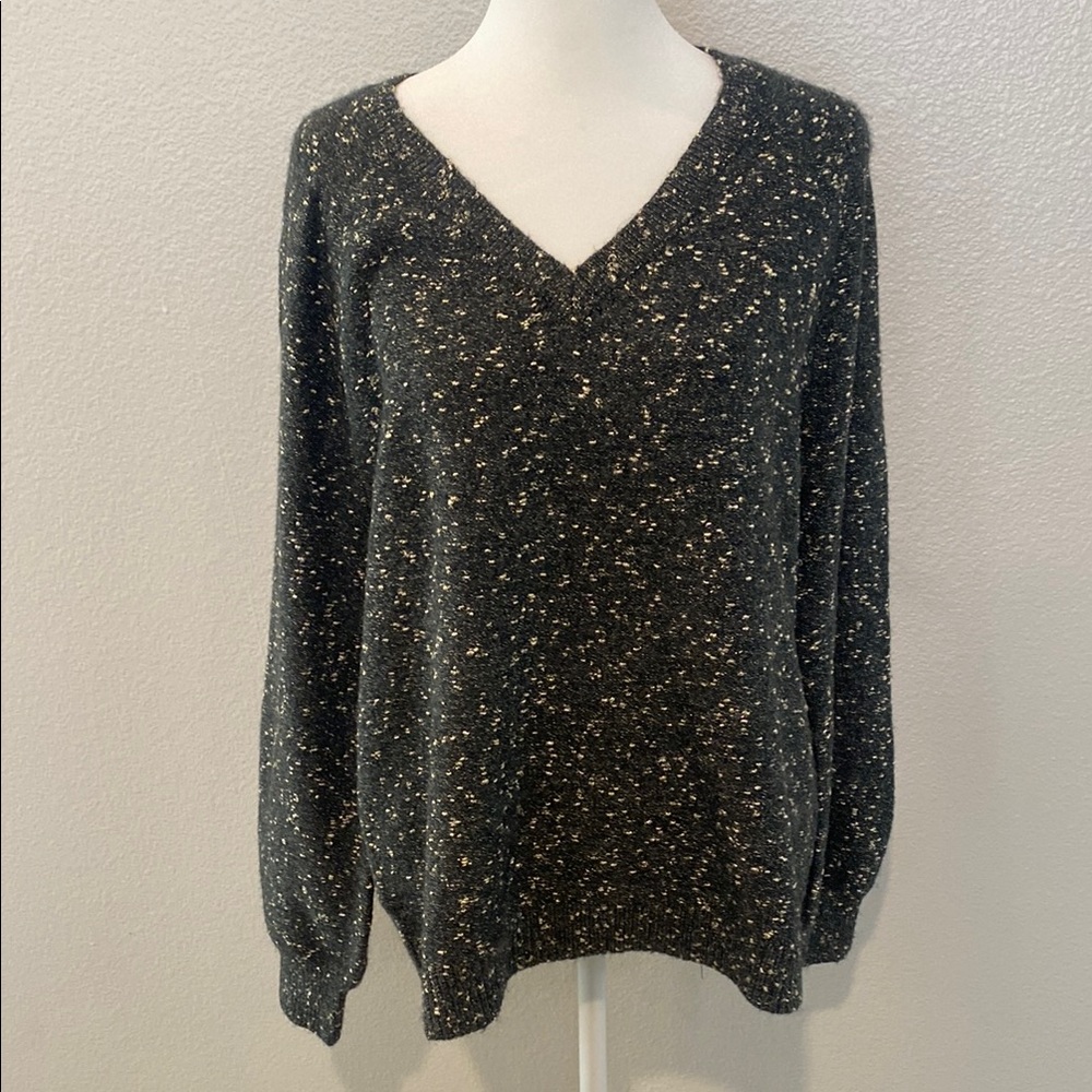 Dark Grey and Gold V-Neck Sweater